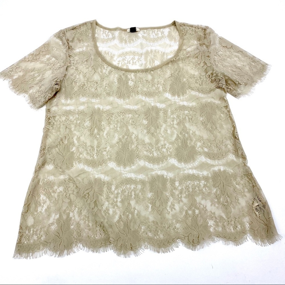 Fossil ivory lace fringe hem blouse size XS